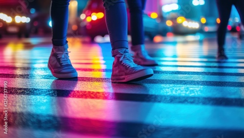 Wallpaper Mural Night City Crossing: Neon Lights and Sneakers Torontodigital.ca