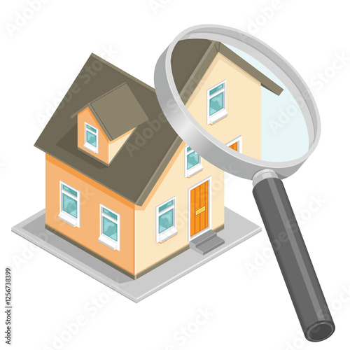 Modern House Home With Magnifying Glass. Building examination tested Icon illustration Vector
