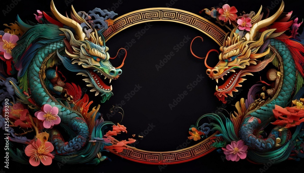 elegant dragon border frame with floral design with copy space for text graphic resource elegant dragon border frame with floral design with copy space for text graphic resource