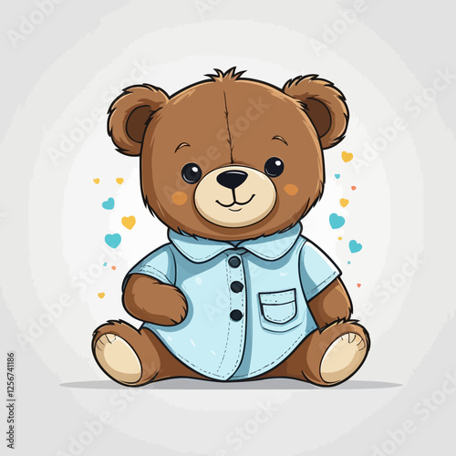 An illustration of a cute teddy bear sitting in a blue button-down shirt. A minimalist and aesthetic design, it is a great option for children's products.
