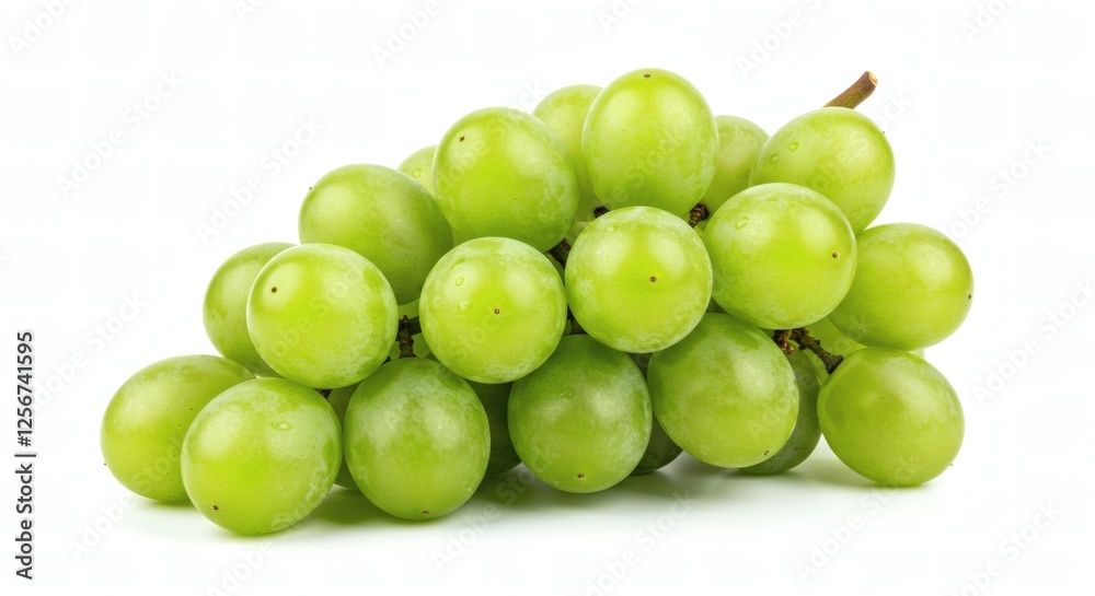 Cluster of Fresh Green Grapes Displayed on a White Background Cluster of Fresh Green Grapes Displayed on a White Background
