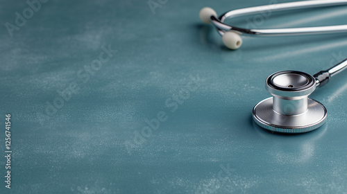Stethoscope resting on a smooth teal surface representing medical professionalism and healthcare readiness in a clinical environment