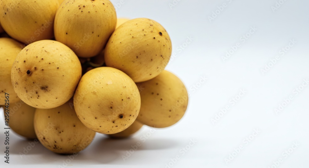 Cluster of Fresh Langsat Fruits with Yellow Skin on White Background Cluster of Fresh Langsat Fruits with Yellow Skin on White Background