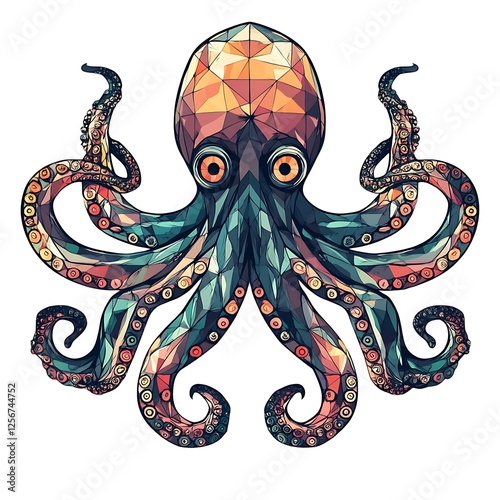 Abstract octopus graphic design, vibrant colors, geometric style, for a modern aesthetic photo