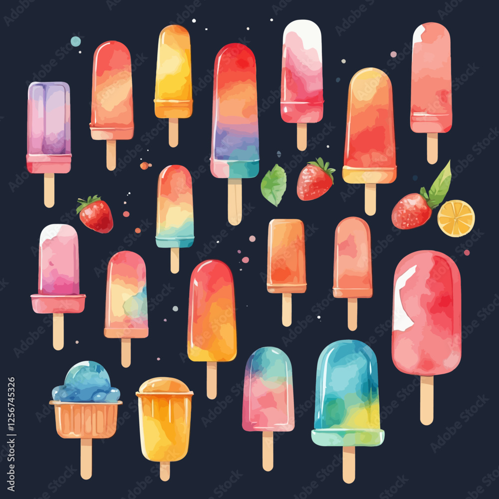 Pastel arrangement handmade watercolor ice cream sticks are ideal for maintaining summer desserts and cold drinks. Pastel arrangement handmade watercolor ice cream sticks are ideal for maintaining summer desserts and cold drinks.