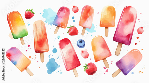 Pastel arrangement handmade watercolor ice cream sticks are ideal for maintaining summer desserts and cold drinks.