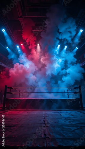Wallpaper Mural Empty Boxing Ring with Smoke and Dramatic Lighting for Sports Promotion Torontodigital.ca