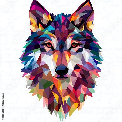 Colorful polygon wolf portrait, abstract style, vibrant colors, art