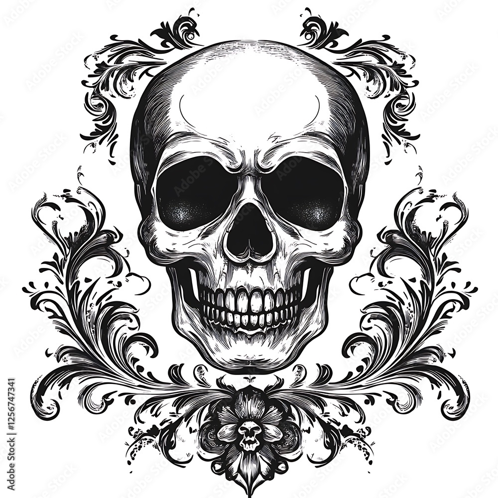 Fototapeta premium Ornate Skull Graphic Design for Tattoo or T-shirt