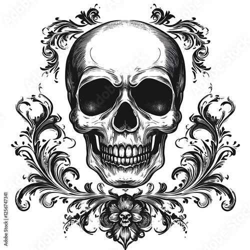 Ornate Skull Graphic Design for Tattoo or T-shirt photo