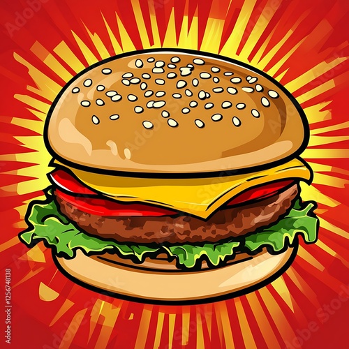 Cartoon burger comic book style background photo