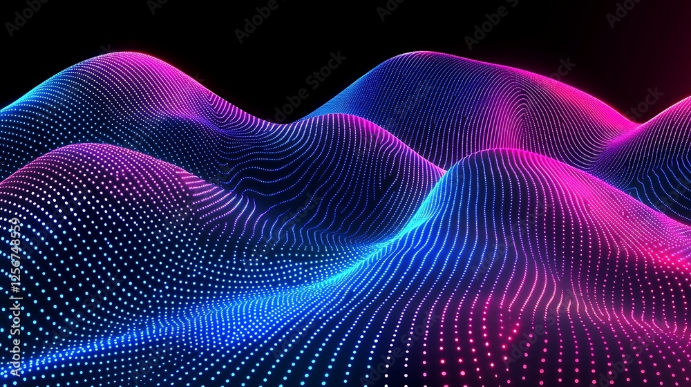 Abstract glowing wave pattern, digital art, dark background, tech concept. Abstract glowing wave pattern, digital art, dark background, tech concept.