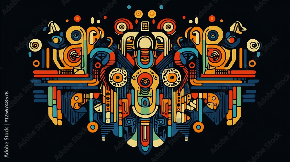 Obraz premium Abstract graphic design, colorful shapes, symmetrical composition, poster art, graphic design