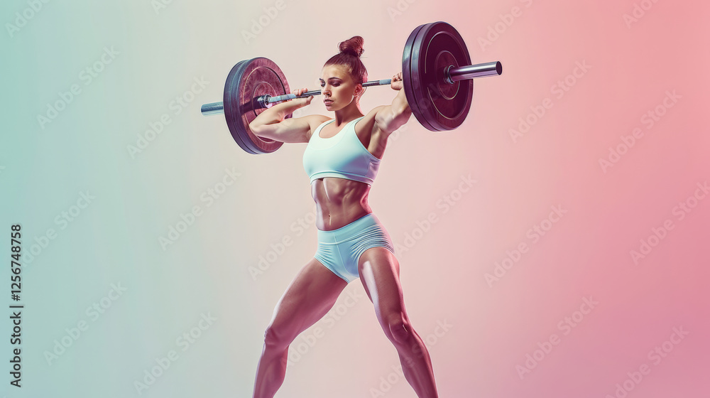 Obraz premium Dynamic weightlifting pose showcasing strength and determination