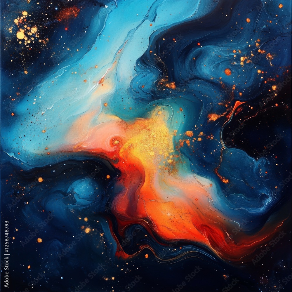 Obraz premium Colorful abstract cosmic artwork depicting vibrant swirling patterns and ethereal lights in a deep space backdrop