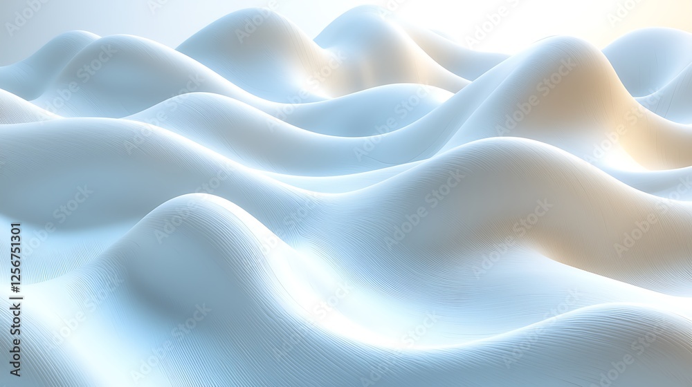 Obraz premium Abstract white wave landscape, smooth texture, soft light, background design, website banner.