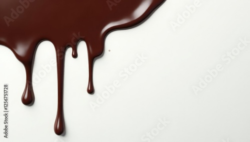 Rich dark chocolate drips on pristine white surface, dessertlove, chocolatey, indulgence photo