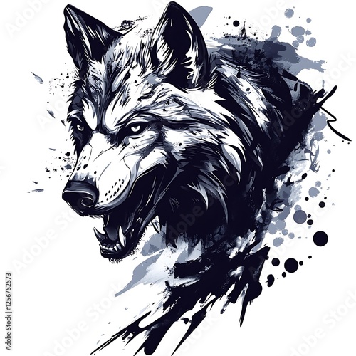 Artistic wolf portrait, graphic design, abstract background, possible use t-shirt print photo