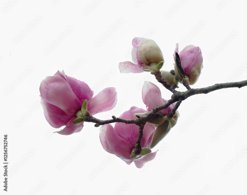 Fototapeta premium A Close-up Focus Stacked Image of Tulip Tree Blossoms Isolated on White