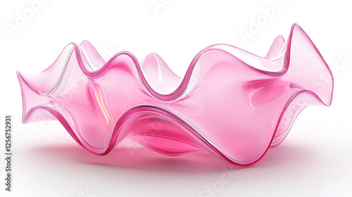 Abstract Pink Glass Sculpture Modern Art Design Elegant Wavy Bowl