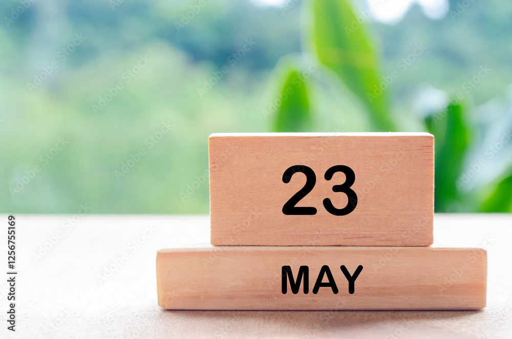 23 May text on wooden blocks with customizable space for text or messages. Month and copy space concept