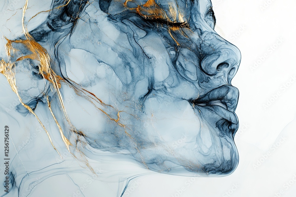 Fototapeta premium Abstract portrait in blues and gold elegant and serene