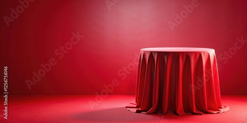 Cylinder podium covered with cloth on a red background, decorative, centerpiece,  decorative, centerpiece, high end