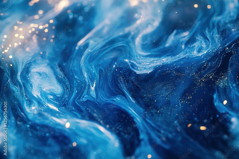 Abstract blue swirls with golden glitter Abstract blue swirls with golden glitter