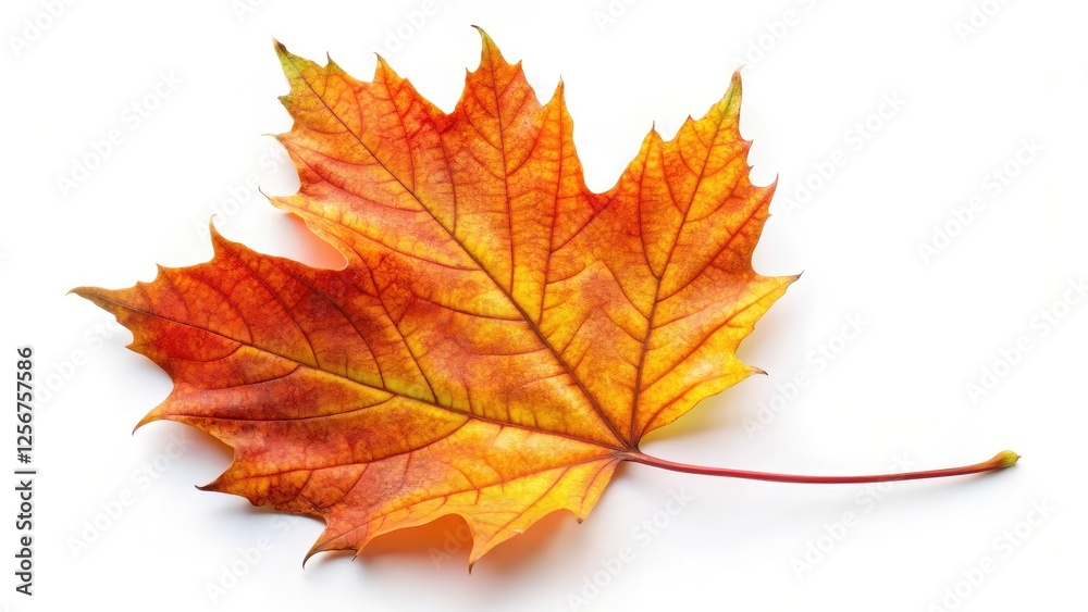 Single Maple Leaf, Autumn Colors, White Background Single Maple Leaf, Autumn Colors, White Background