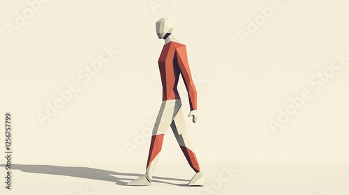 3D Model Person Walking, Abstract Shape, Minimalist Style, Background photo