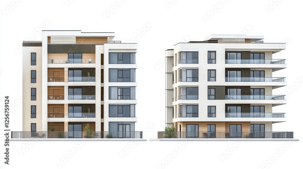 Modern apartment building design with balconies. Modern apartment building design with balconies.