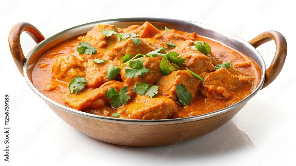Chicken Curry in Copper Bowl on White Background Chicken Curry in Copper Bowl on White Background