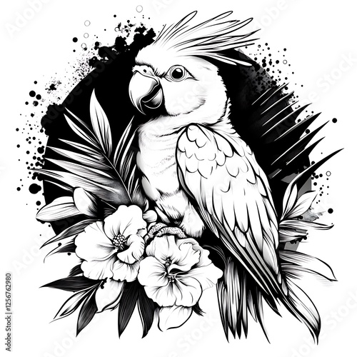 Elegant Parrot in Tropical Floral Design photo