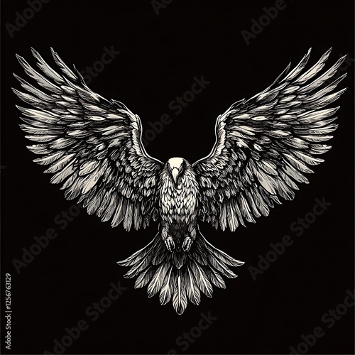 Powerful Bird in Flight, Graphic Design, Black Background photo