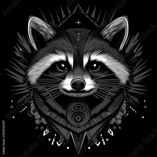 Raccoon head graphic design, abstract background photo