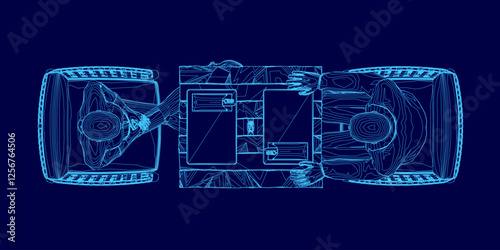 Two people sitting at a table, one of them is wearing a tie. The table is made of wood and has a glass top. The chairs are made of wicker and are arranged in a way that they face each other. Top view