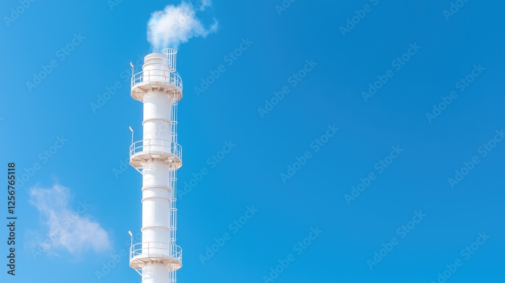 Industrial white chimney against a clear blue sky. Possible use Stock photo for industrial themes Industrial white chimney against a clear blue sky. Possible use Stock photo for industrial themes