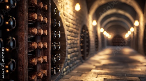 Elegant Wine Cellar with Rustic Charm and Soft Lighting photo