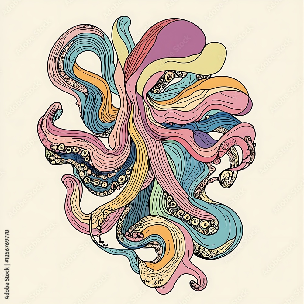 Fototapeta premium Abstract colorful octopus drawing, whimsical style
