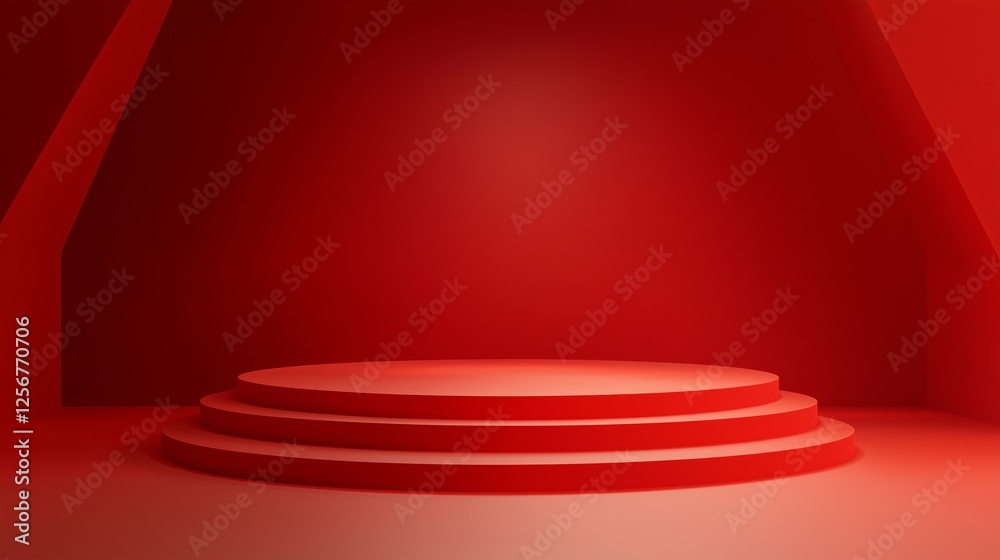 Modern High-End 3D Podium Design in Empty Red Space Modern High-End 3D Podium Design in Empty Red Space
