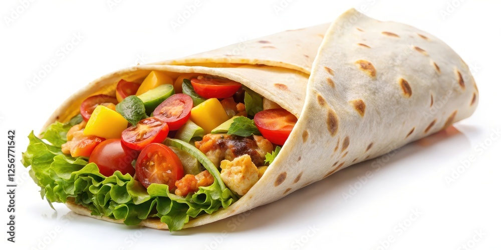 Chicken and Mango Wrap on White Background Chicken and Mango Wrap on White Background