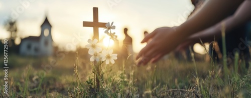 Religious faith portrayal: prayer concept, worship of god, sacred bible teachings, Christian ceremony, divine presence, church veneration, Jesus Christ devotion, spiritual worship, almighty belief.