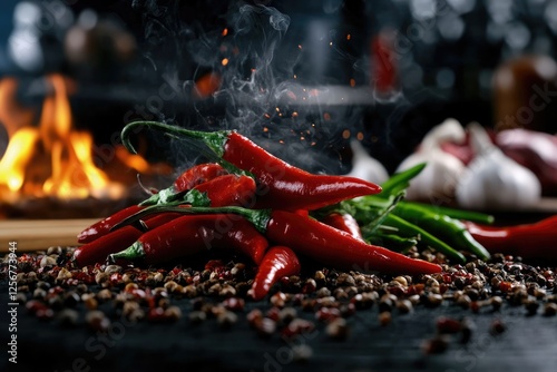 Chili pepper - tangy fruit, pungent spice, fiery ingredient, bold seasoning, flavorful vegetable, zesty heat, spicy garnish, aromatic kick, hot culinary element, peppery burst, sharp taste. photo