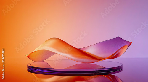 Abstract Orange and Purple Wave on Glass Platform Minimalist Artistic Background photo