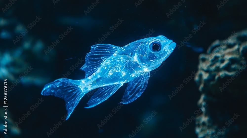 Glowing Fish Swimming in Deep Sea Environment with Soft Light Effects Glowing Fish Swimming in Deep Sea Environment with Soft Light Effects