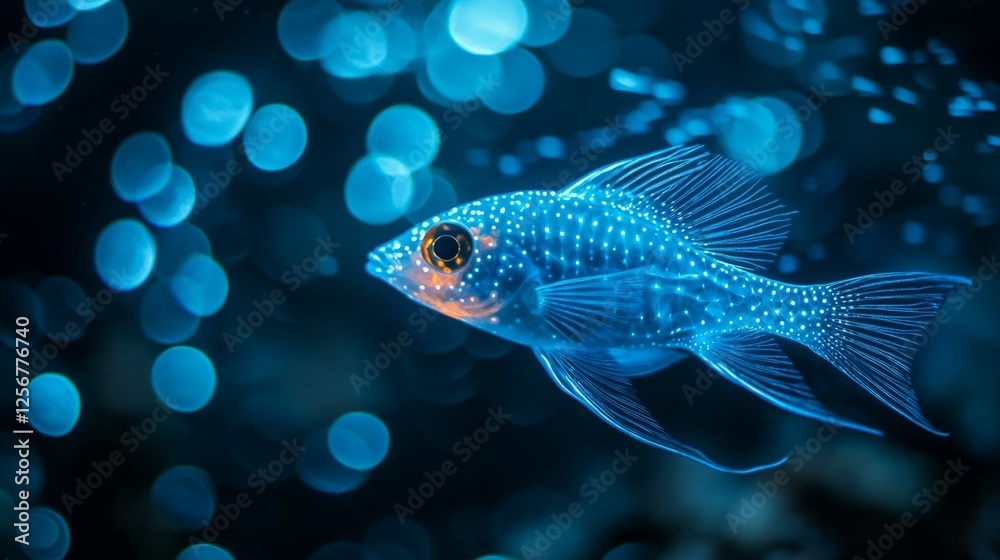 Vibrant blue fish swimming gracefully in an underwater scene Vibrant blue fish swimming gracefully in an underwater scene