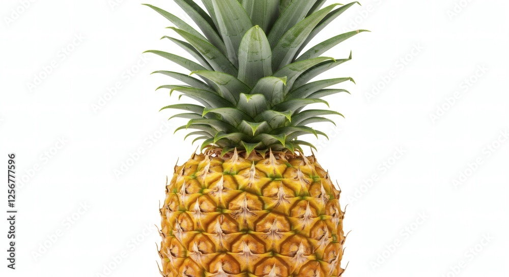 Fototapeta premium Vibrant Pineapple with Spiky Green Leaves on White Background