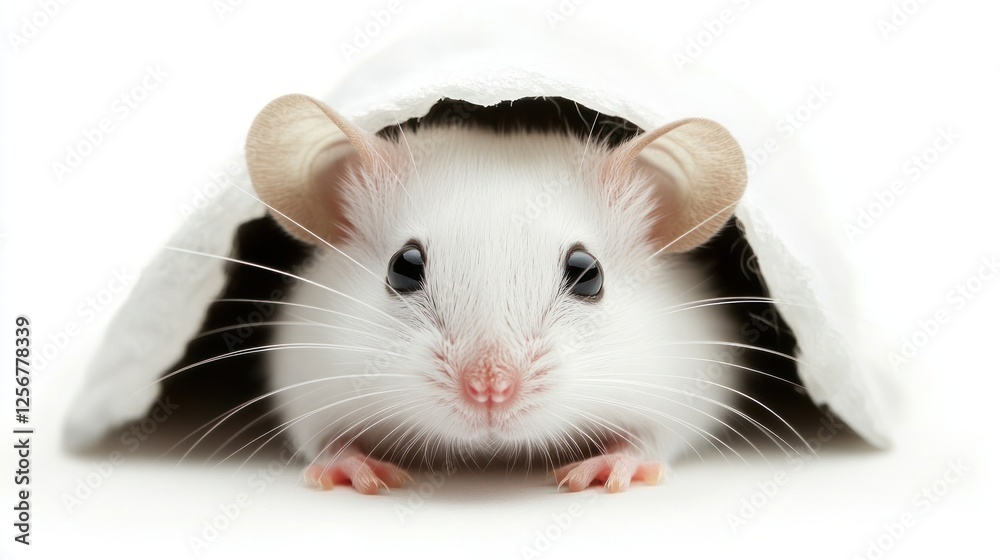 Adorable White Mouse Peeking from Under a Blanket Adorable White Mouse Peeking from Under a Blanket