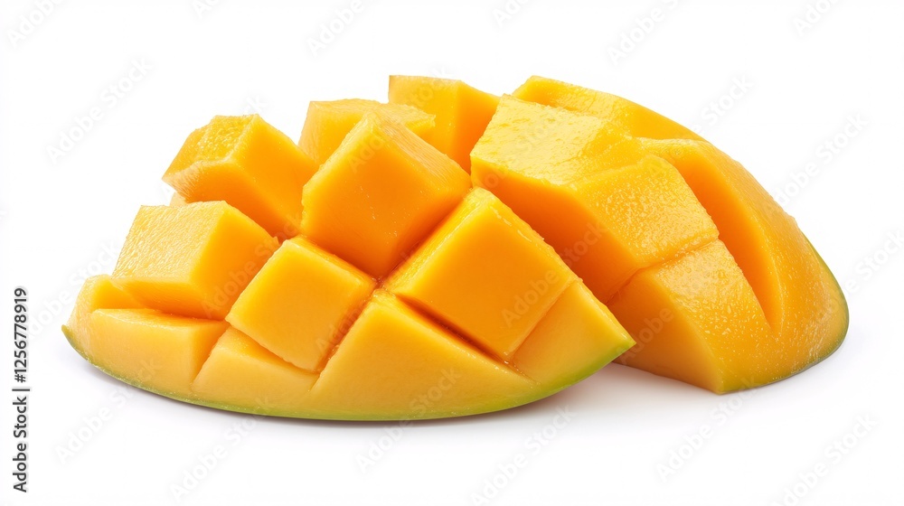 Fresh ripe mango cut in cubes isolated on white background Fresh ripe mango cut in cubes isolated on white background
