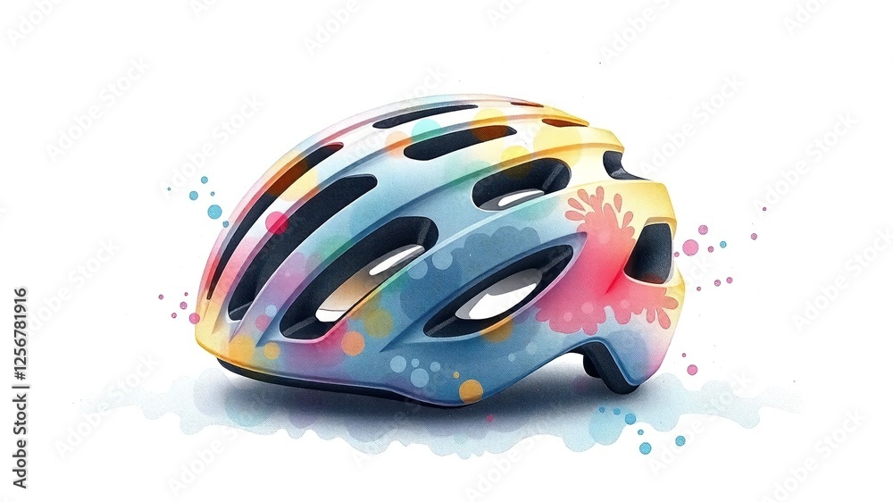 Fototapeta premium Colorful Bicycle Helmet with Artistic Splatter Design for Safety